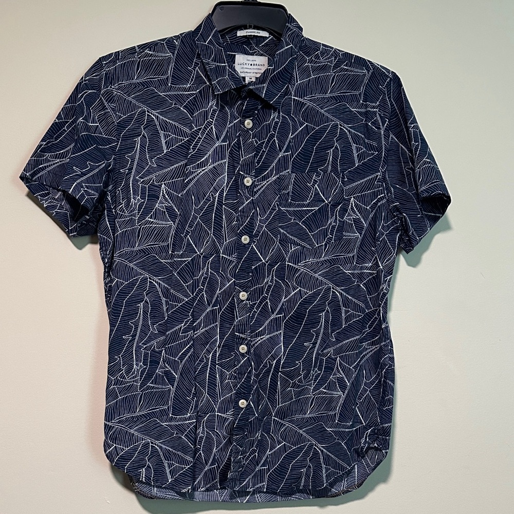 Lucky Brand Navy Leaf Print Casual Shirt